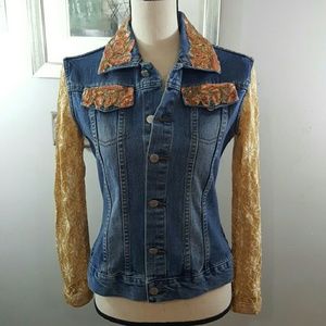 🎉 Street Code NY denim sequin lace jean jacket M